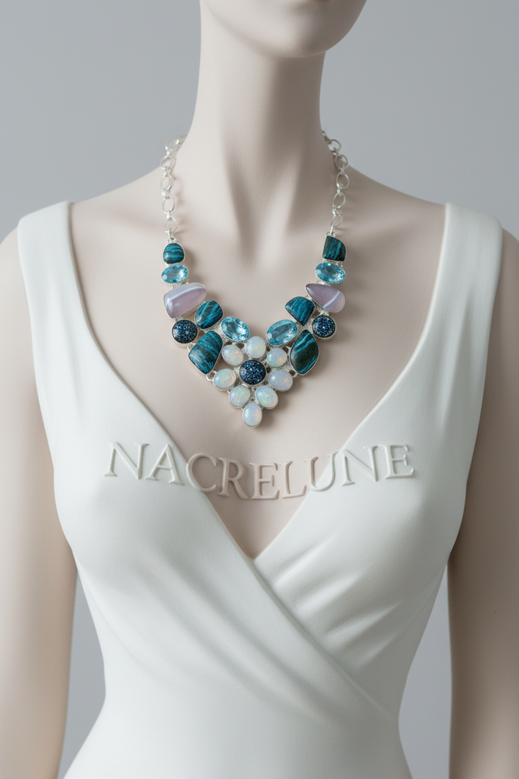 Collier Argent 925 & Pierres Fines - Pierre de Lune, Titanite, Agate & Topaze Bleue | NACRELUNE NACRELUNE collier