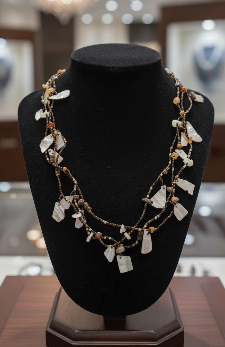 Seed bead necklace with mother-of-pearl chips