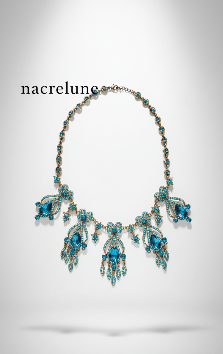 Collier à pendeloques en strass bleus – Style Premier Empire-NACRELUNE NACRELUNE collier