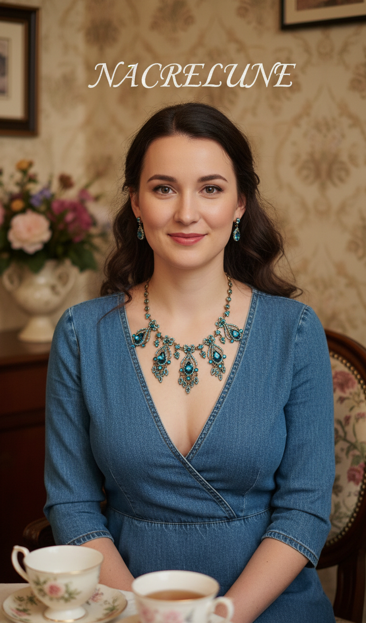 Collier à pendeloques en strass bleus – Style Premier Empire-NACRELUNE NACRELUNE collier