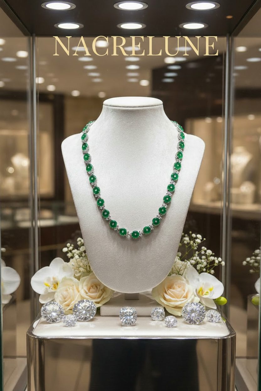 collier en zirconia imitation emeraudes et diamants