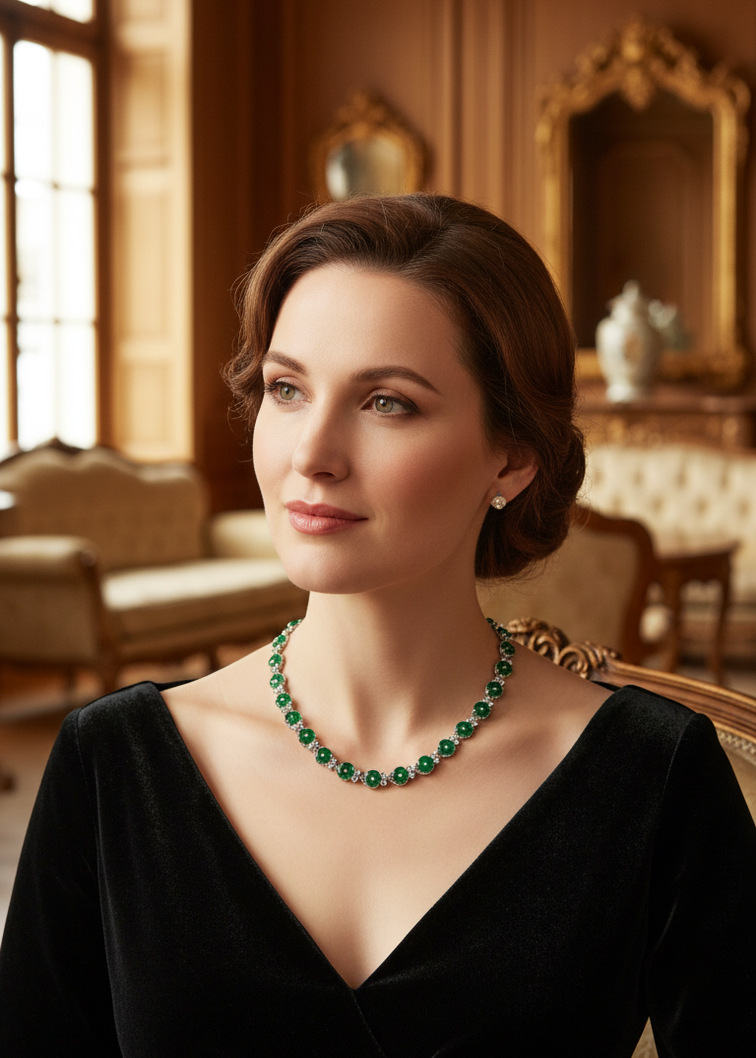 collier en zirconia imitation emeraudes et diamants