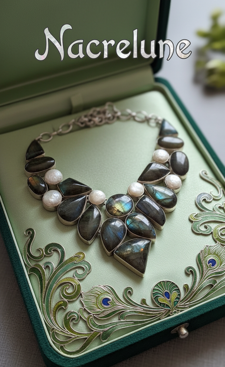 Collier en argent sterling, labradorites et nacre-NACRELUNE