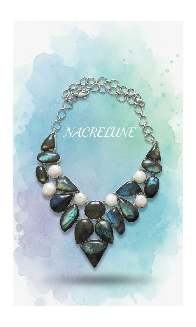 Collier en argent sterling, labradorites et nacre-NACRELUNE