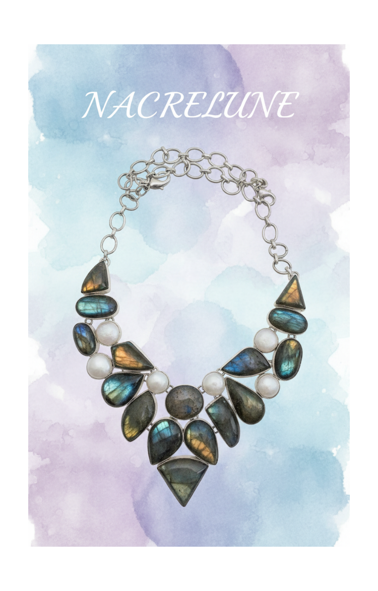 Collier en argent sterling, labradorites et nacre-NACRELUNE
