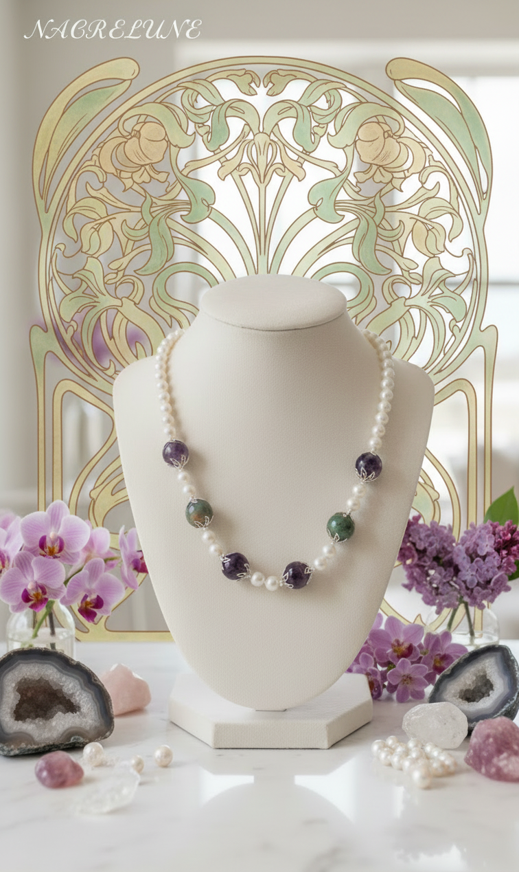 Collier Perles de Nacre & Grandes Agates Indiennes | NACRELUNE nacrelune.com collier