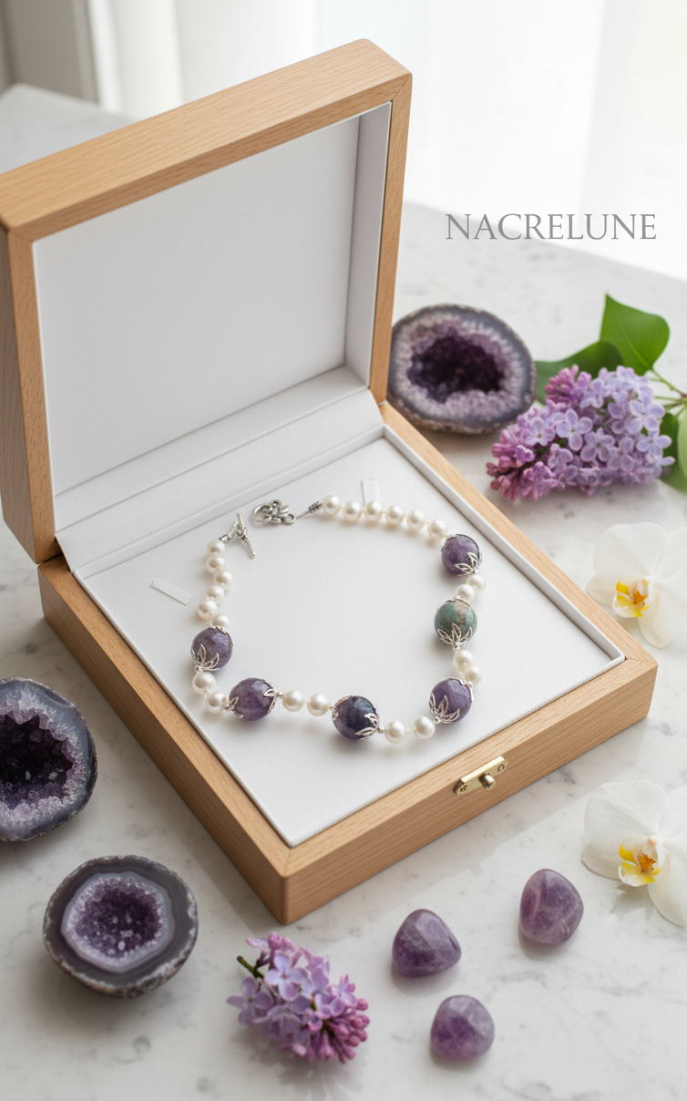 Collier Perles de Nacre & Grandes Agates Indiennes | NACRELUNE nacrelune.com collier