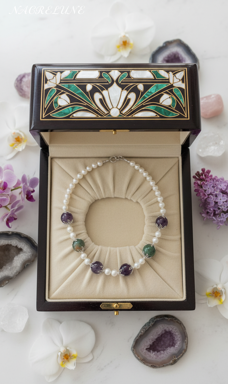 Collier Perles de Nacre & Grandes Agates Indiennes | NACRELUNE nacrelune.com collier