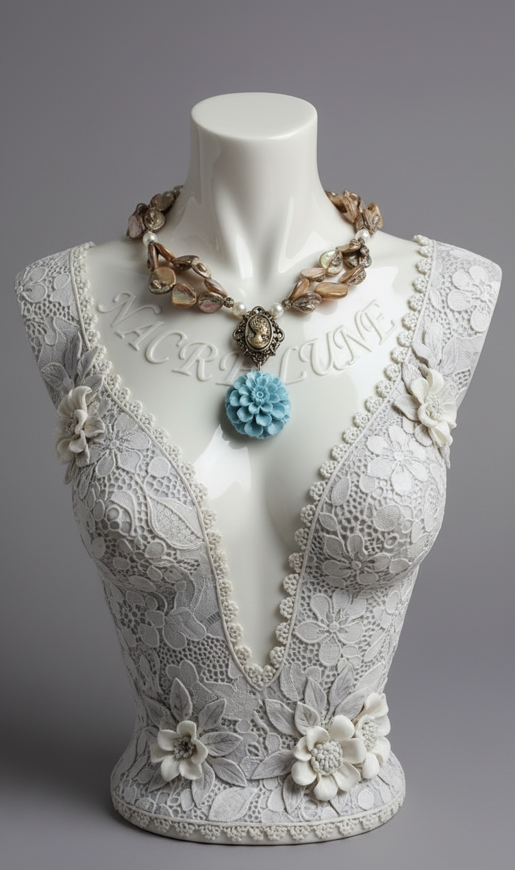 Collier Nacre Dorée & Turquoise en Résine | NACRELUNE