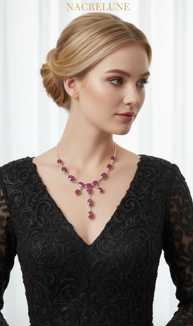 Collier en argent 925 avec rubis facettés-NACRELUNE NACRELUNE collier