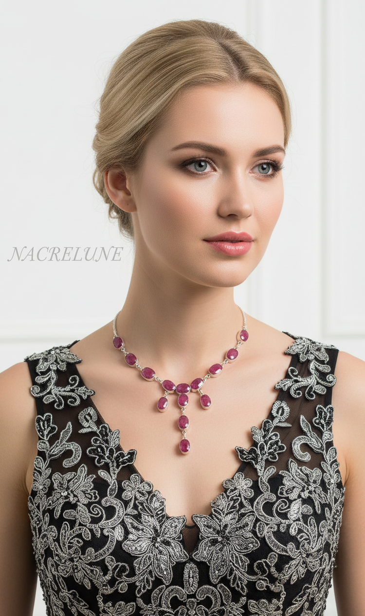 Collier en argent 925 avec rubis facettés-NACRELUNE NACRELUNE collier