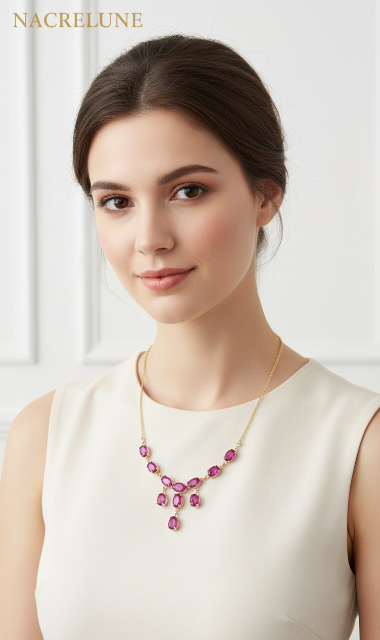 Collier en argent 925 avec rubis facettés-NACRELUNE NACRELUNE collier