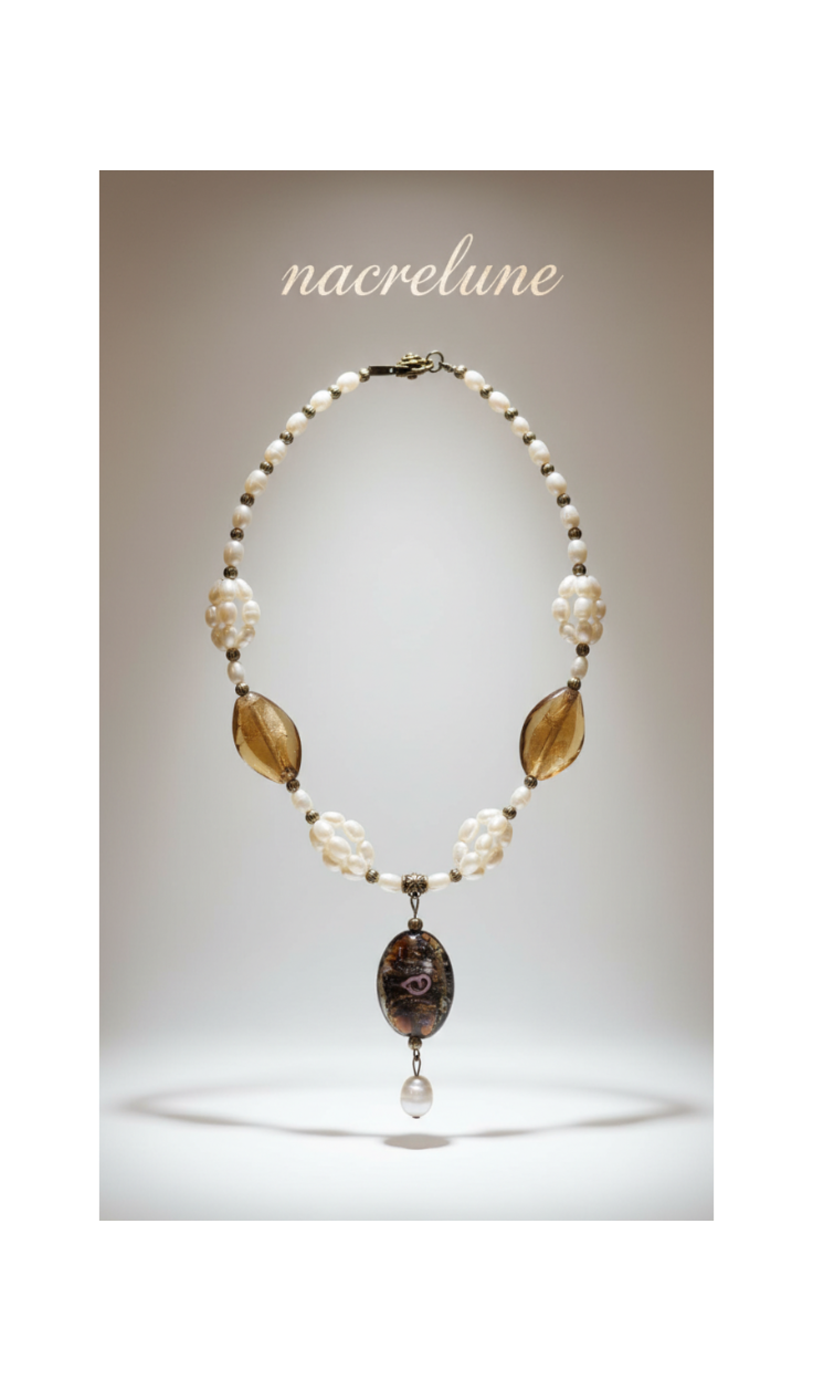 Collier perles de culture et verre mordoré | NACRELUNE NACRELUNE collier
