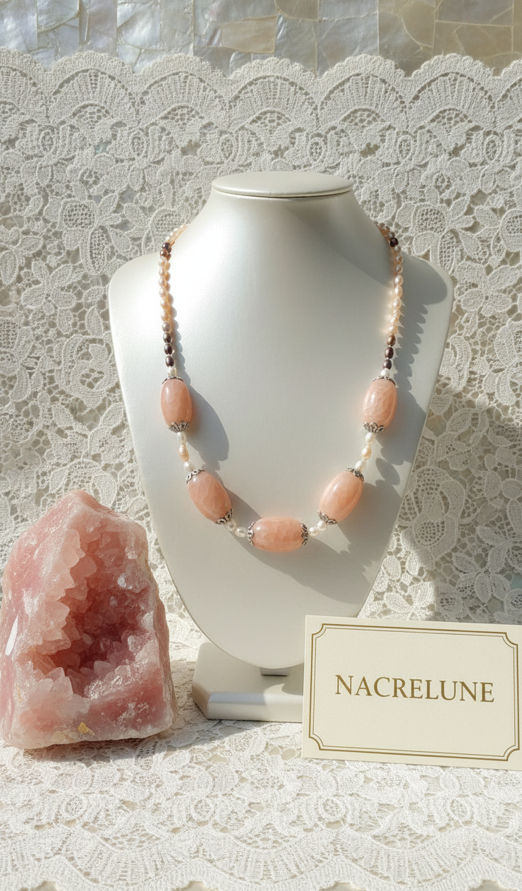 Collier Perles de Culture & Grandes Agates Roses | NACRELUNE nacrelune.com collier