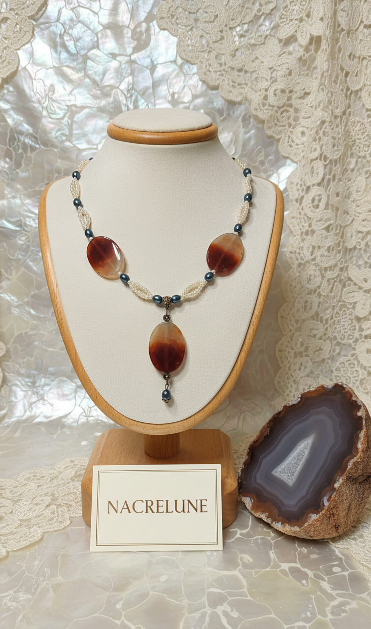 Collier Agates Cornaline & Perles de Culture | NACRELUNE nacrelune.com collier