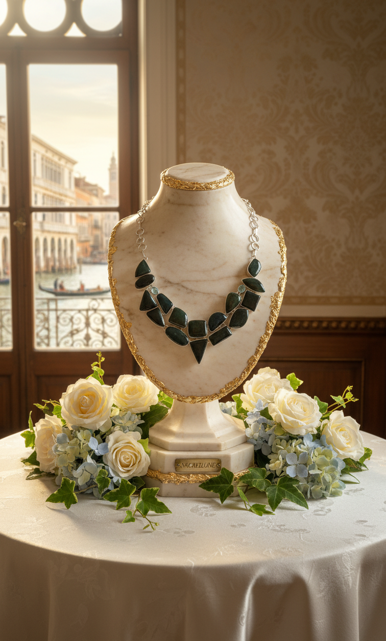 Collar elaborado en plata 925 y ágatas verdes de la India
