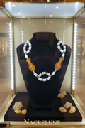 Collier en perles culture avec perles d'ambres pressé nacrelune.com parure