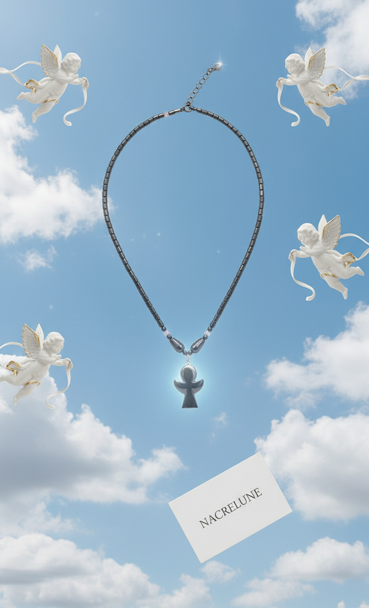 Collier Hématites & Ange Gardien | NACRELUNE nacrelune.com collier