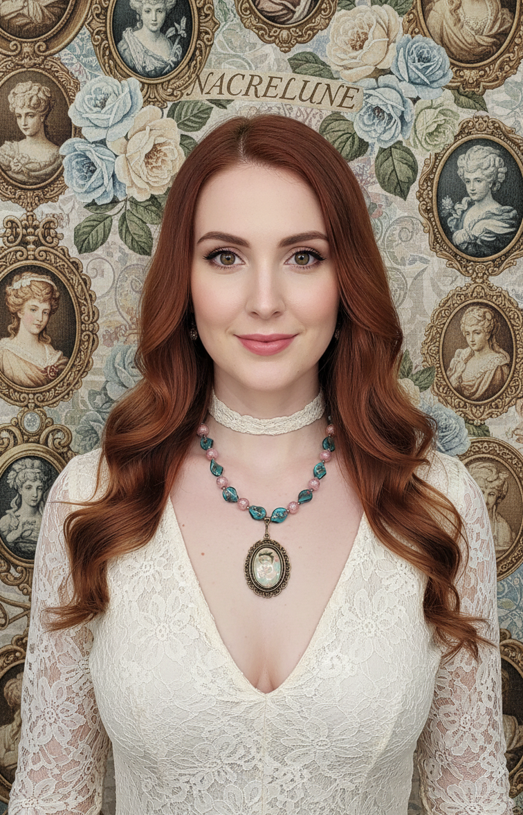 Collier Perles de Verre & Acrylique avec Grand Camée Victorien | NACRELUNE nacrelune.com collier