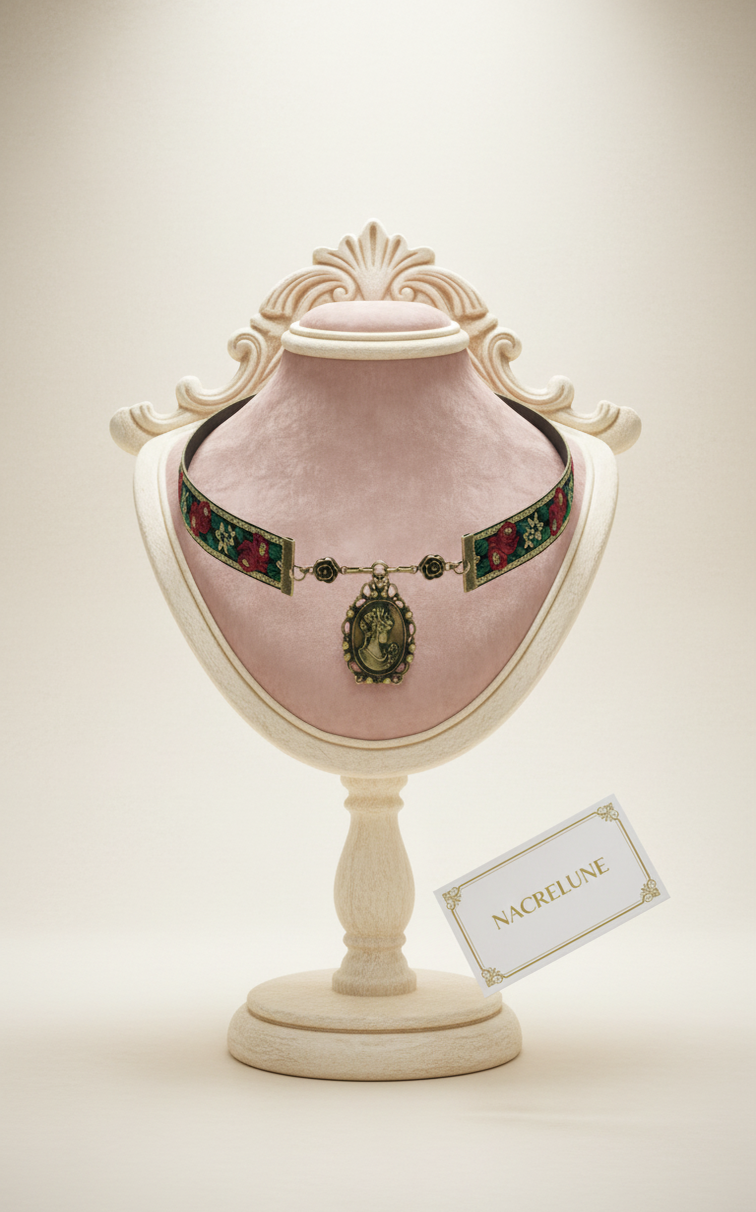 Collier Ruban Brocard & Camée Métallique | NACRELUNE nacrelune.com collier
