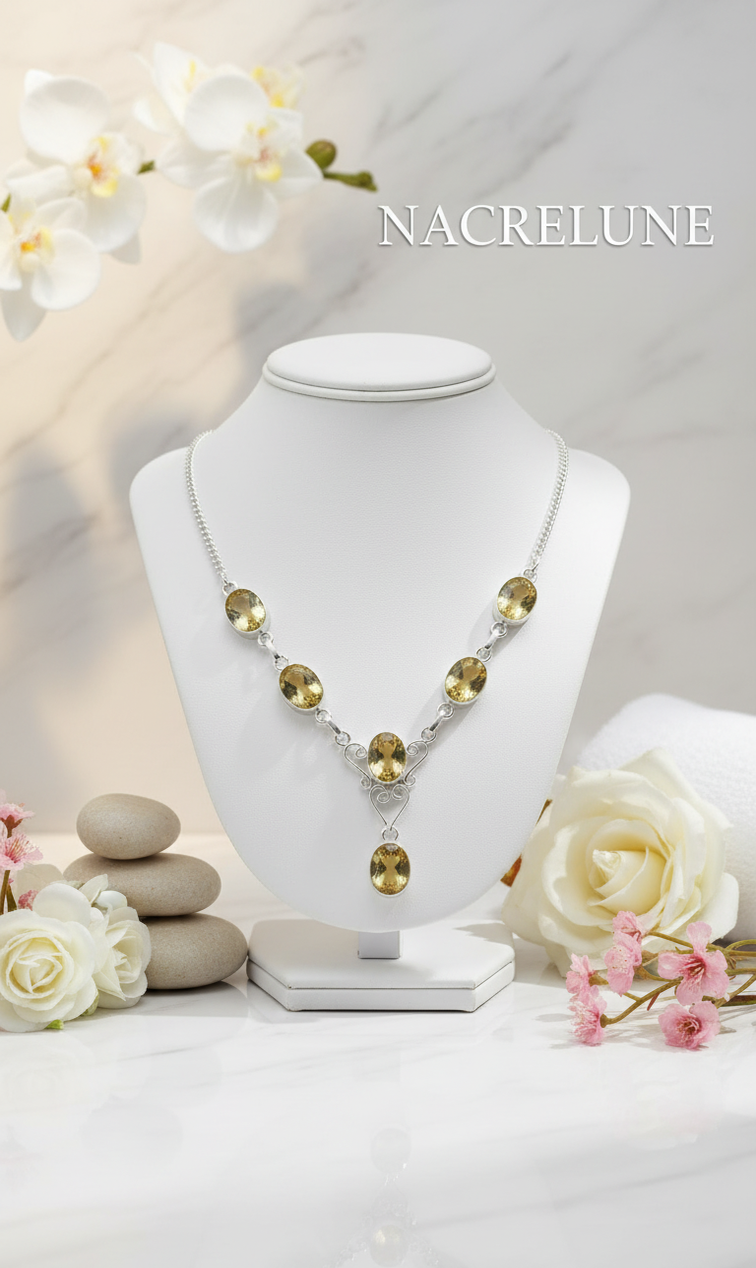 Collier Argent 925 & Citrines – Pierre de Joie & d'Abondance | NACRELUNE nacrelune.com collier
