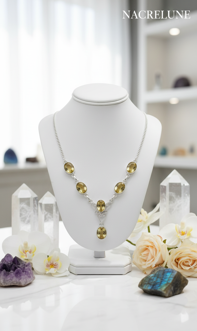 Collier Argent 925 & Citrines – Pierre de Joie & d'Abondance | NACRELUNE nacrelune.com collier