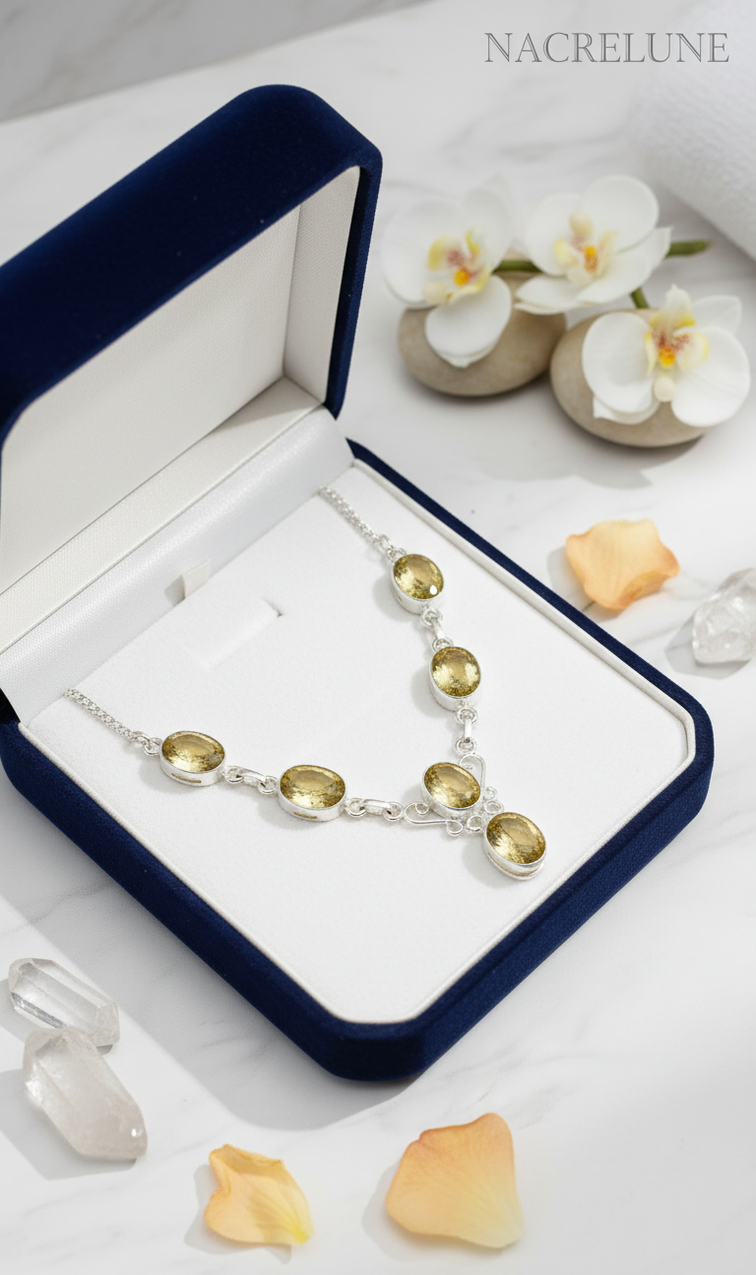 Collier Argent 925 & Citrines – Pierre de Joie & d'Abondance | NACRELUNE nacrelune.com collier
