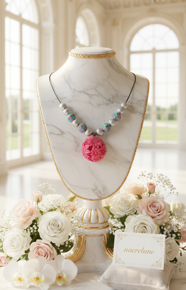 Collier Pâte Fimo, Acrylique & Fleurs en Résine | NACRELUNE nacrelune.com collier