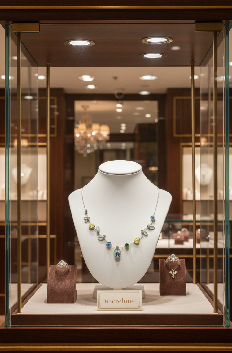 Collier avec strass et fleurs porcelaine