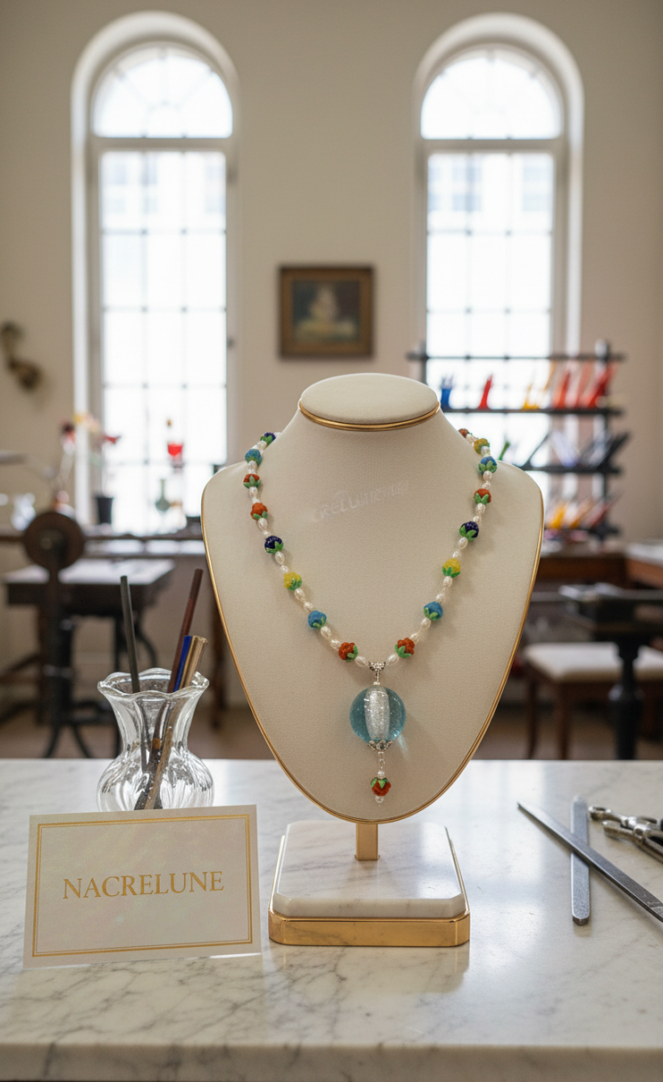 Collier Fleuri en Perles de Verre Vénitien | NACRELUNE nacrelune.com collier