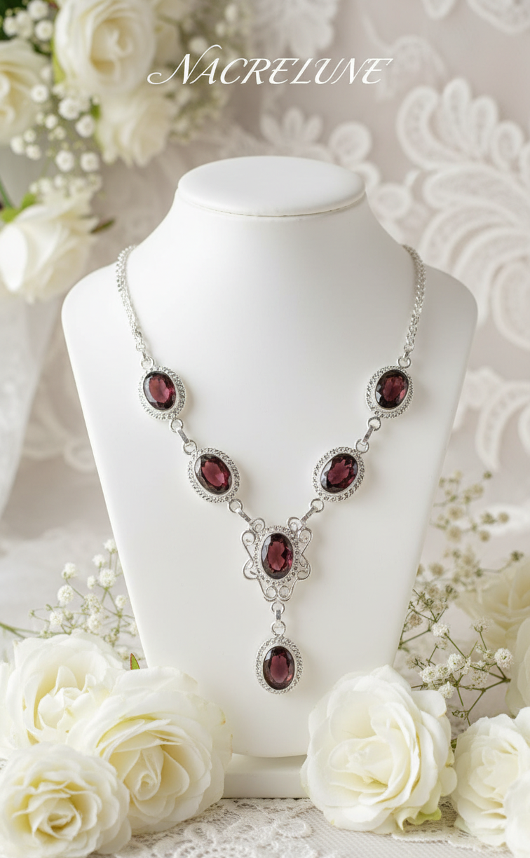 Collier Argent 925 & Grenats Taillés – Pierre de Passion | NACRELUNE nacrelune.com collier