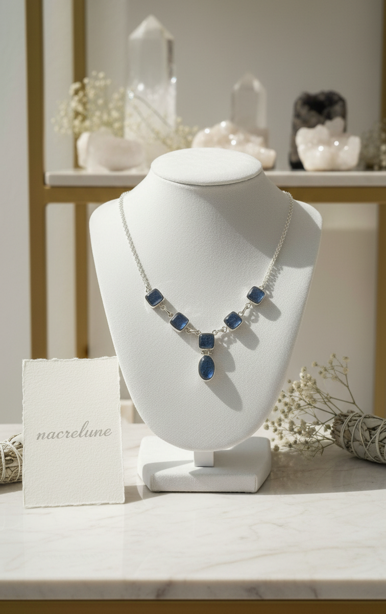 Collar de plata 905 con cianitas pulidas