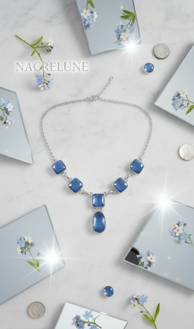 Collar de plata 905 con cianitas pulidas