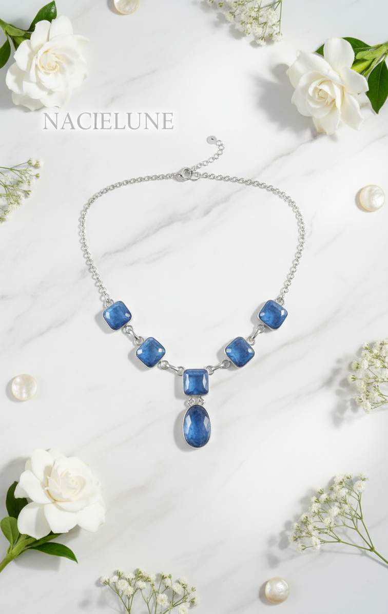 Collier Argent 925 & Kyanites Polies – Pierre d'Alignement | NACRELUNE nacrelune.com collier