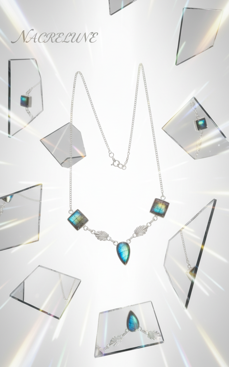 Collier Argent 925 & Labradorites Polies – Pierre de Protection | NACRELUNE nacrelune.com collier