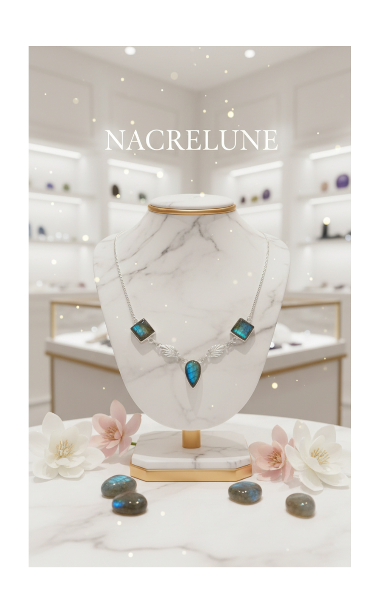Collier Argent 925 & Labradorites Polies – Pierre de Protection | NACRELUNE nacrelune.com collier