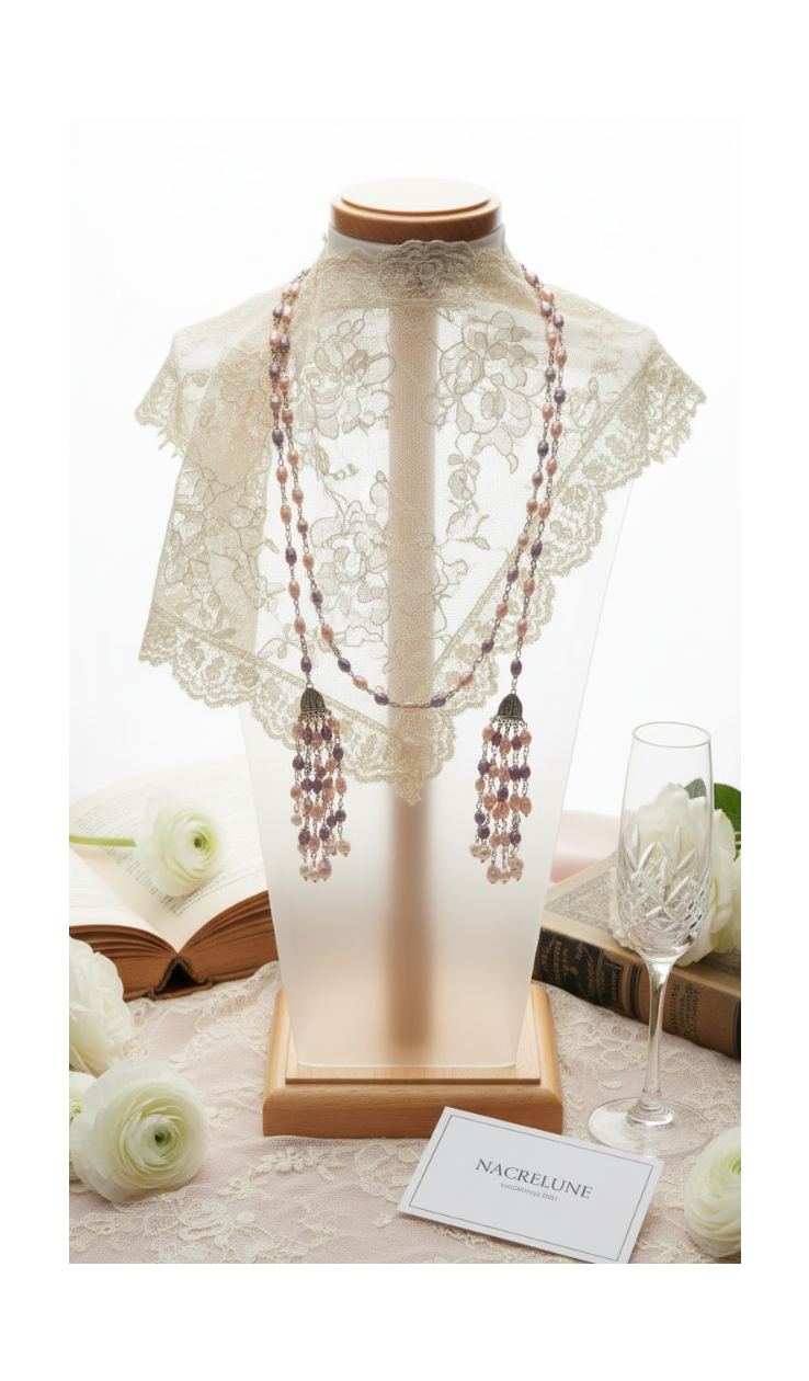 Collier Long Modifiable Roses & Mauves | NACRELUNE nacrelune.com collier
