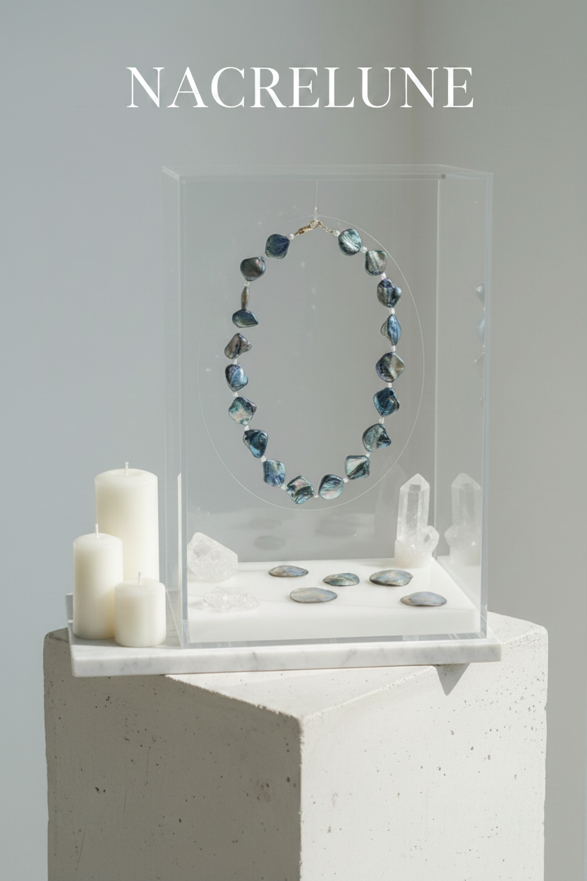 Necklace made of metallic mother-of-pearl beads and small, delicate pearls
