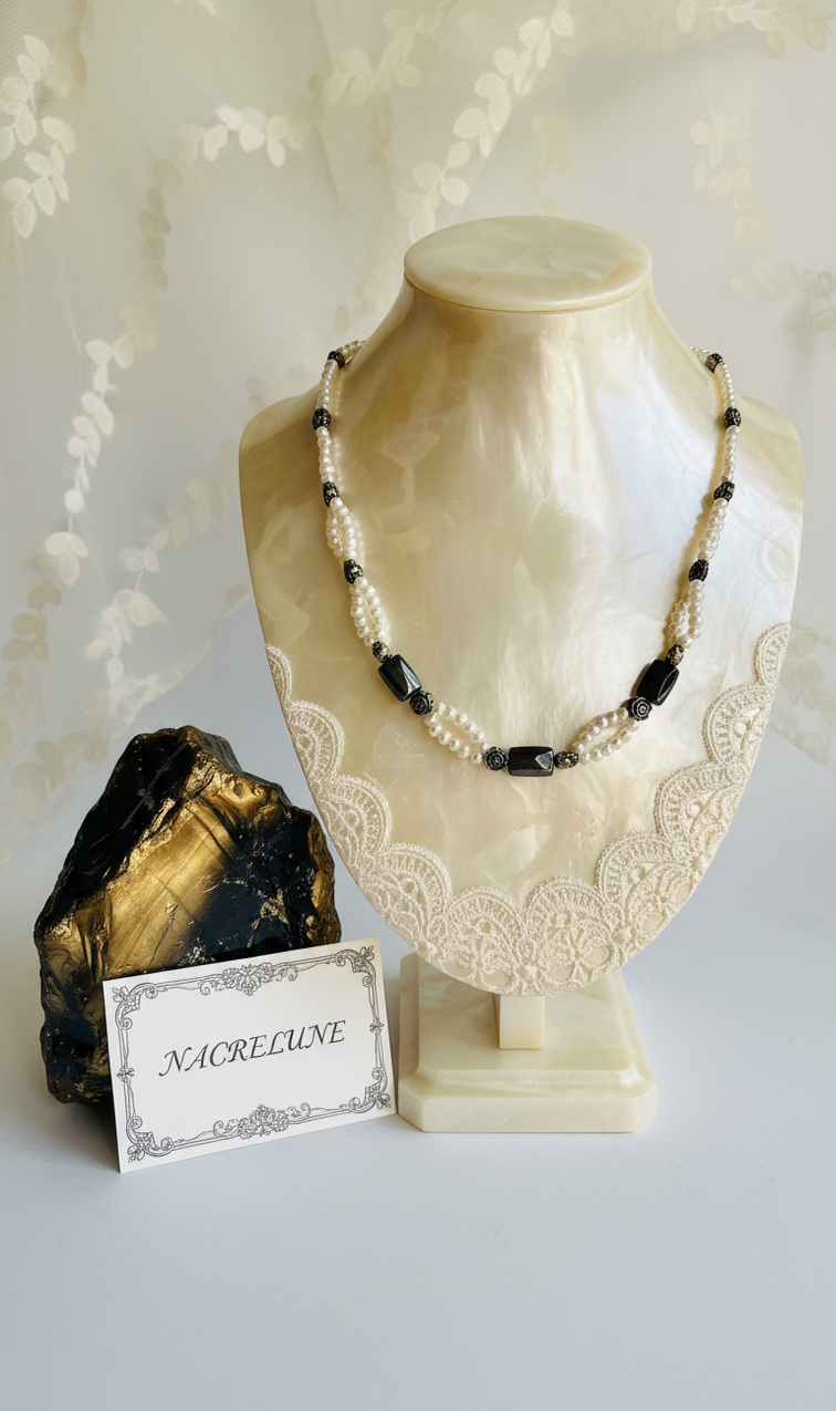 Collier Perles Fines & Obsidiennes Dorées | NACRELUNE nacrelune.com collier