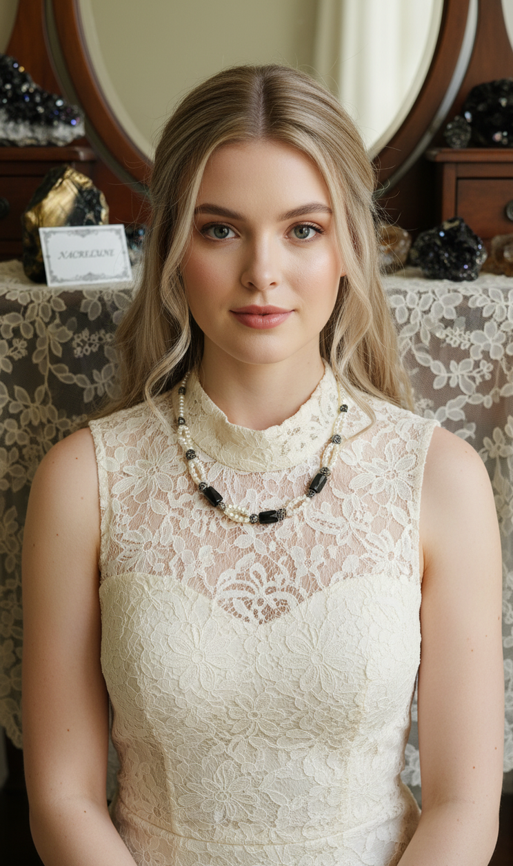 Collier Perles Fines & Obsidiennes Dorées | NACRELUNE nacrelune.com collier