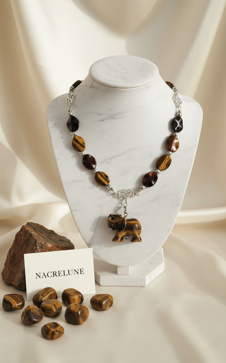 Collier Perles d'Œil de Tigre Naturel | NACRELUNE nacrelune.com collier