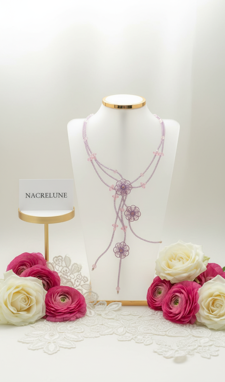 Collier Roses en Perles de Rocaille | NACRELUNE nacrelune.com collier