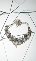 Collar de plata de ley 925 con piedras lunares, cuarzo rutilado y amatistas