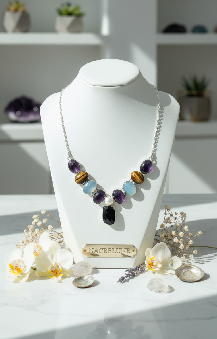 Collier Argent 925 & Pierres Fines avec Améthystes | NACRELUNE nacrelune.com collier