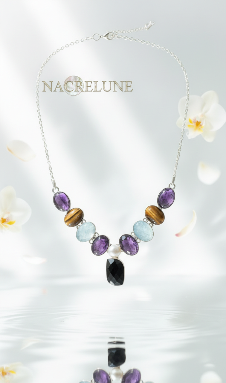 Collier Argent 925 & Pierres Fines avec Améthystes | NACRELUNE nacrelune.com collier