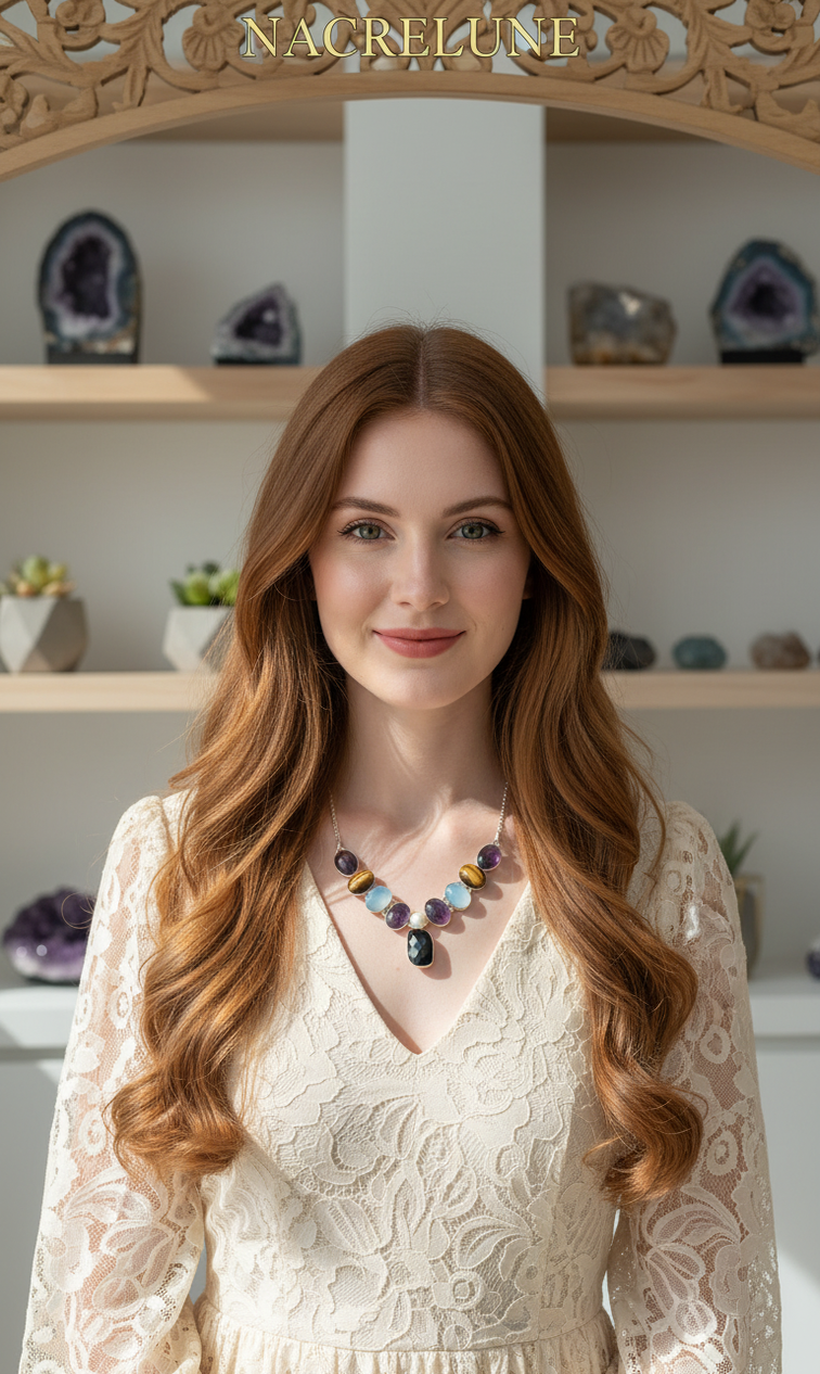 Collier Argent 925 & Pierres Fines avec Améthystes | NACRELUNE nacrelune.com collier