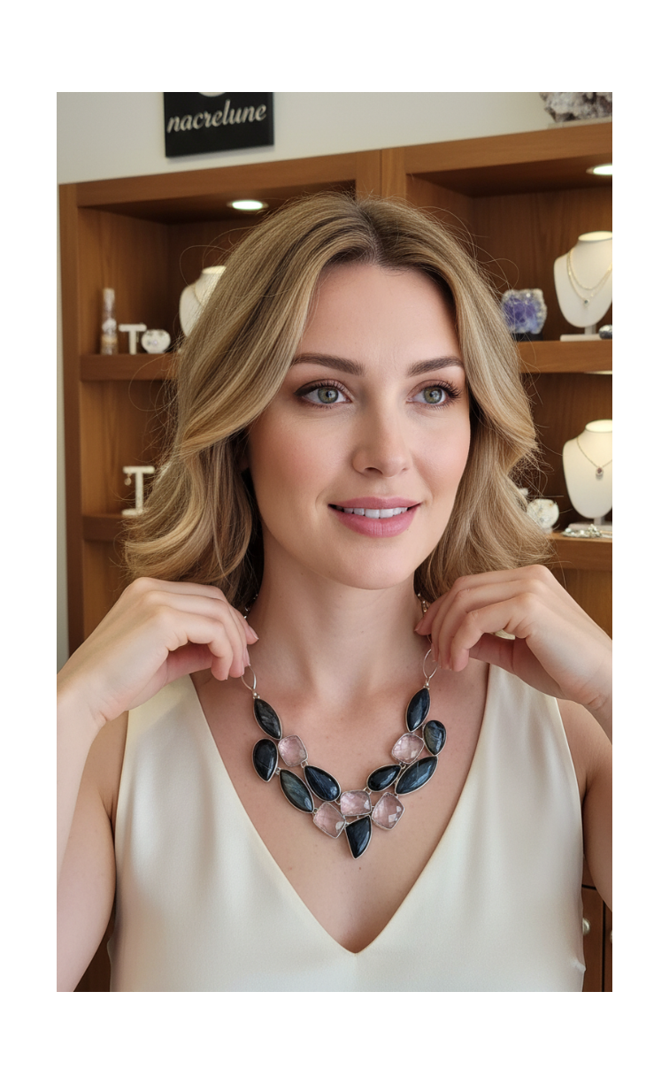 Collier Argent Quartz Rose Taillé & Pietersite – Amour & Transformation | NACRELUNE NACRELUNE collier