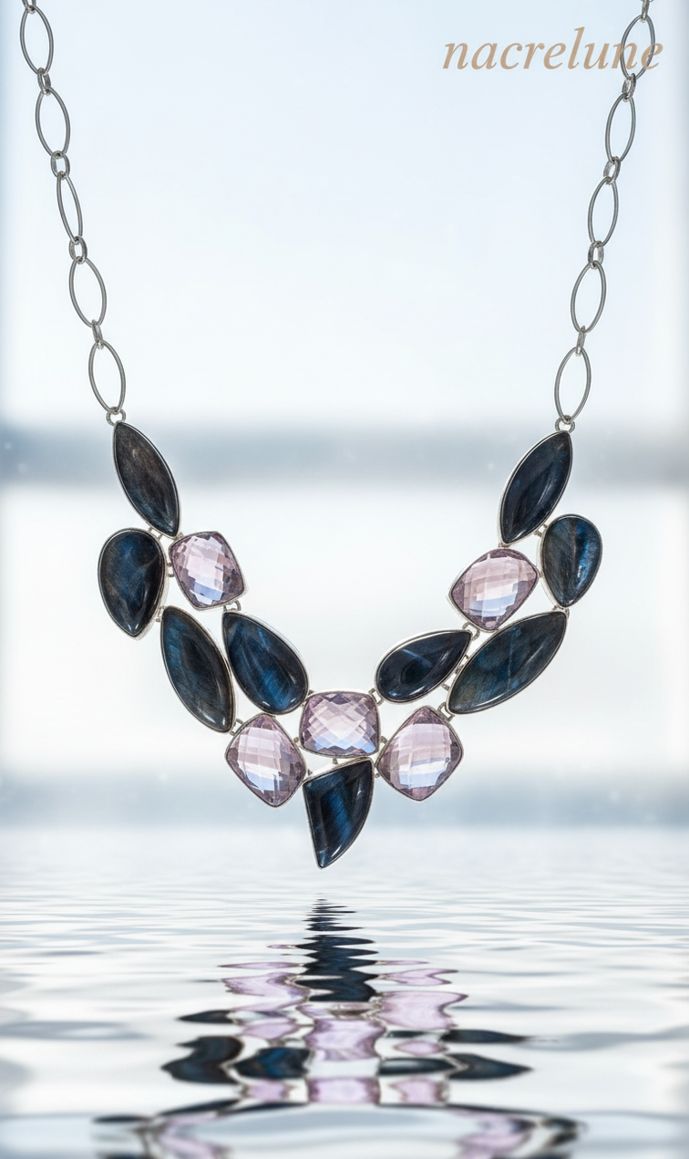 Collier Argent Quartz Rose Taillé & Pietersite – Amour & Transformation | NACRELUNE NACRELUNE collier