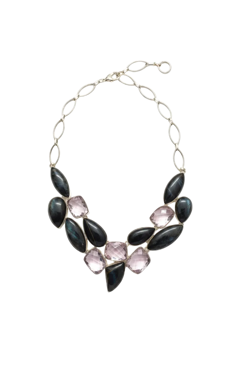 Collier Argent Quartz Rose Taillé & Pietersite – Amour & Transformation | NACRELUNE NACRELUNE collier