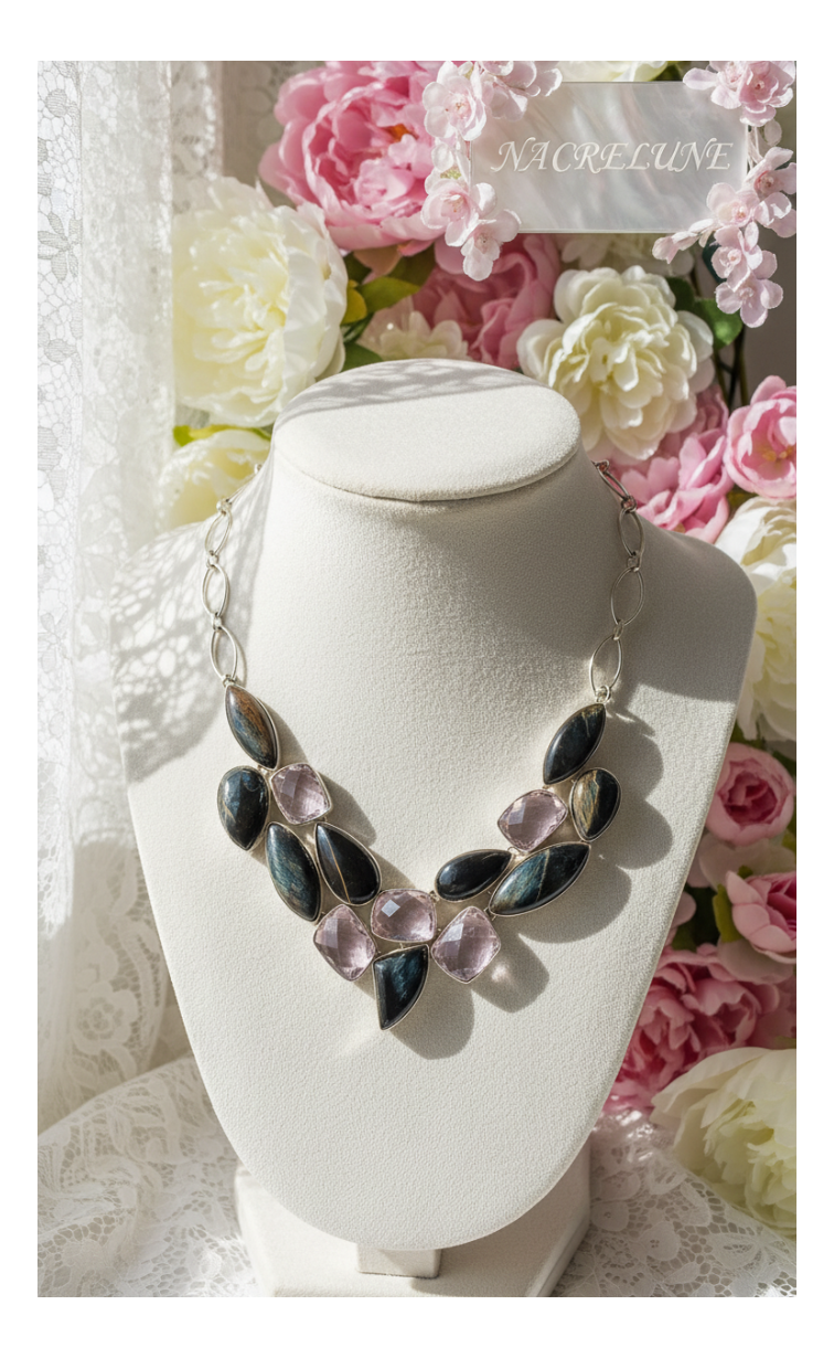 Collier Argent Quartz Rose Taillé & Pietersite – Amour & Transformation | NACRELUNE NACRELUNE collier